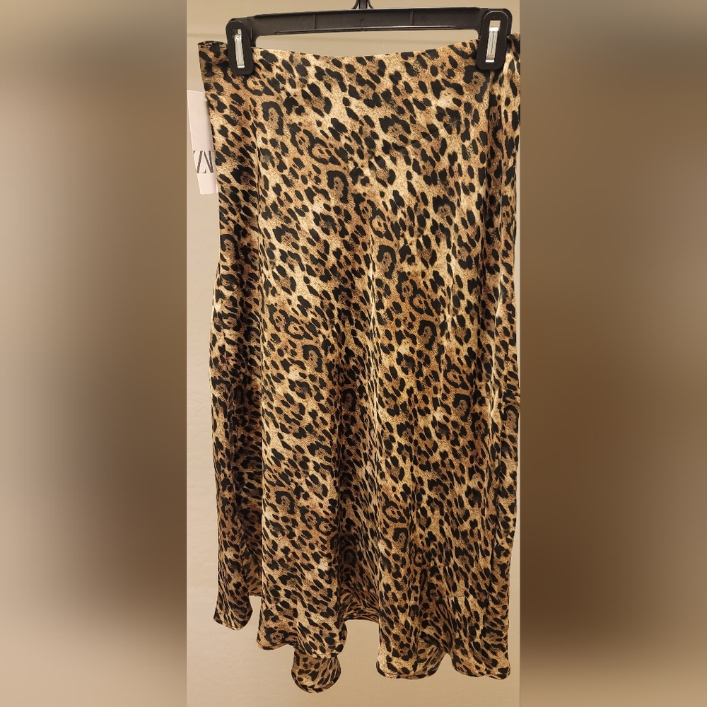 Zara animal print satin midi skirt